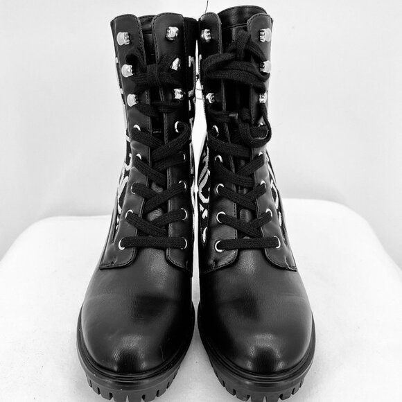 GUESS Women's Grows-R Ankle Boots Knit Logo Platform Black/White Size 8.5 NWOB - Picture 5 of 14